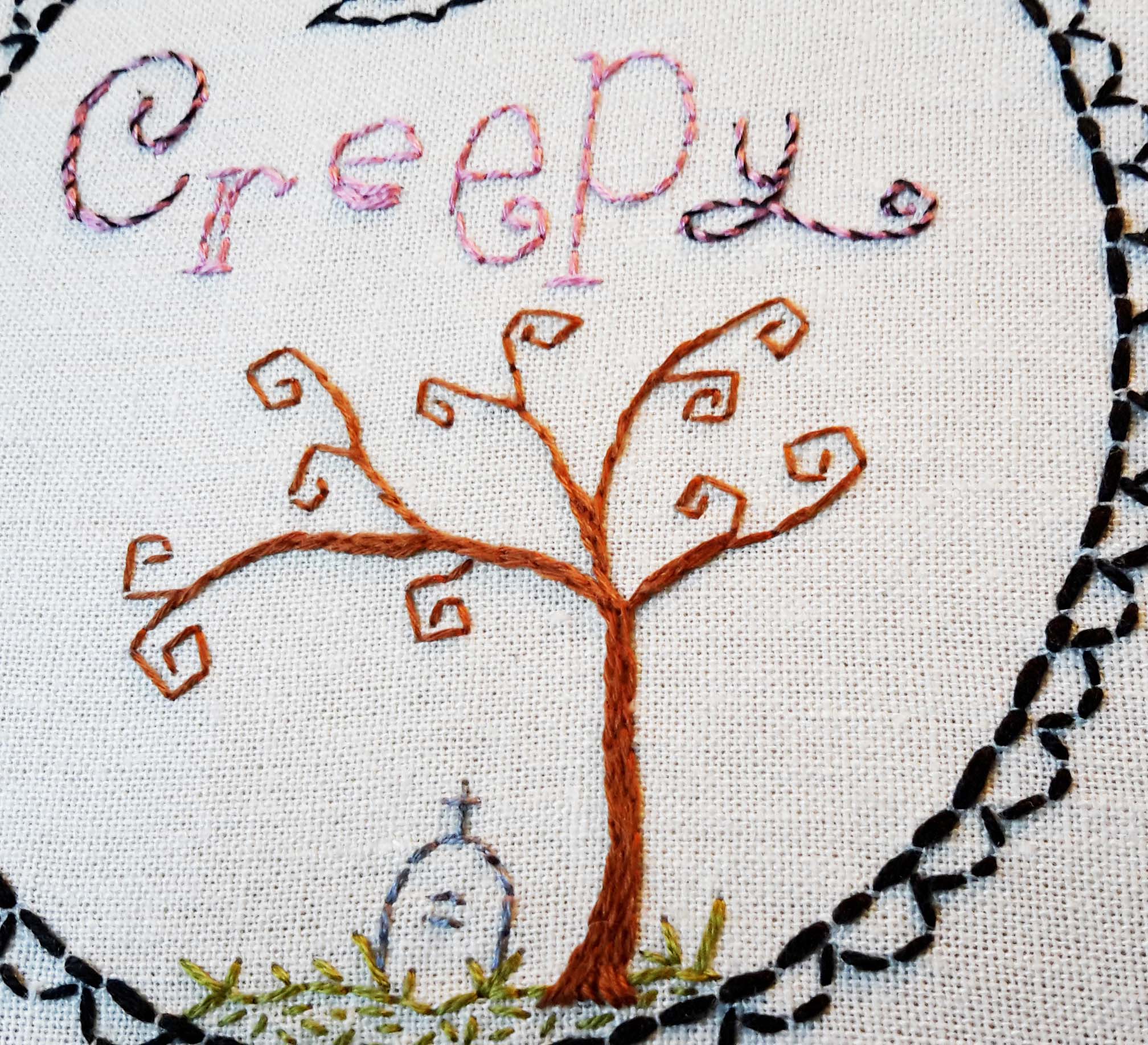 Embroidery PDF Pattern | Creepy Tree Gravestone Headstone Halloween