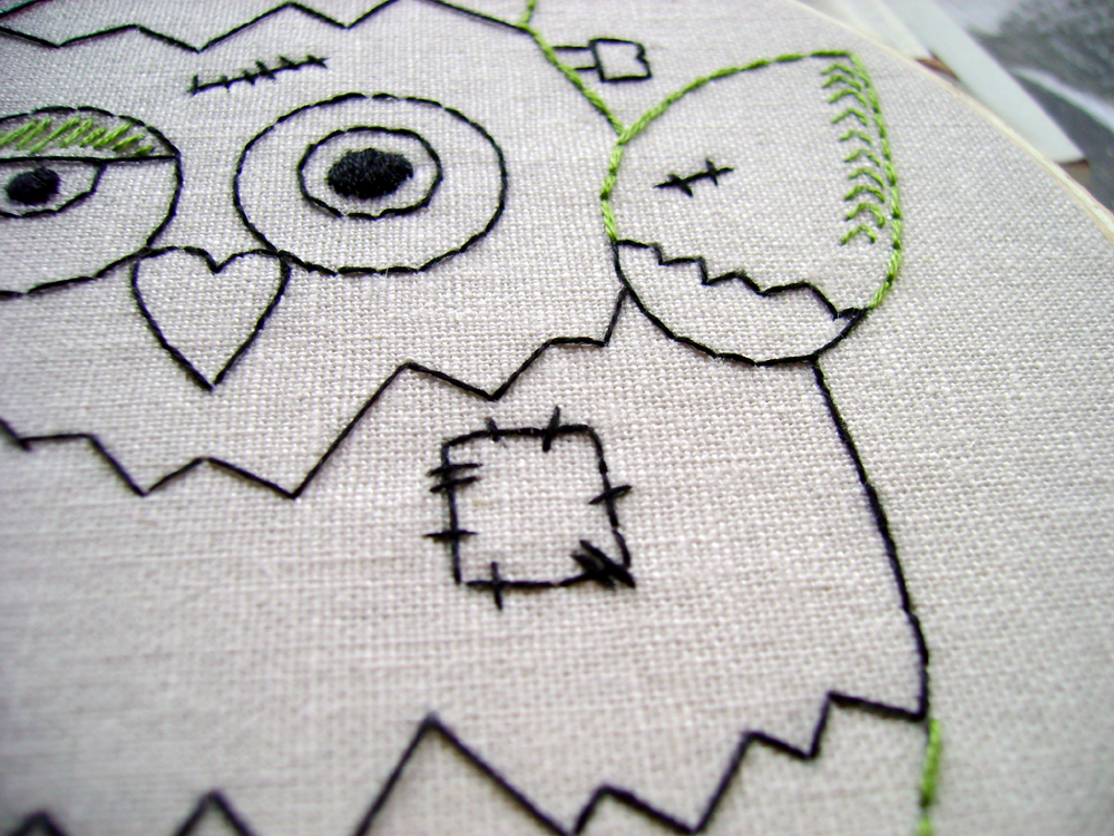 Embroidery PDF Pattern Frankenstein Owl Halloween Design