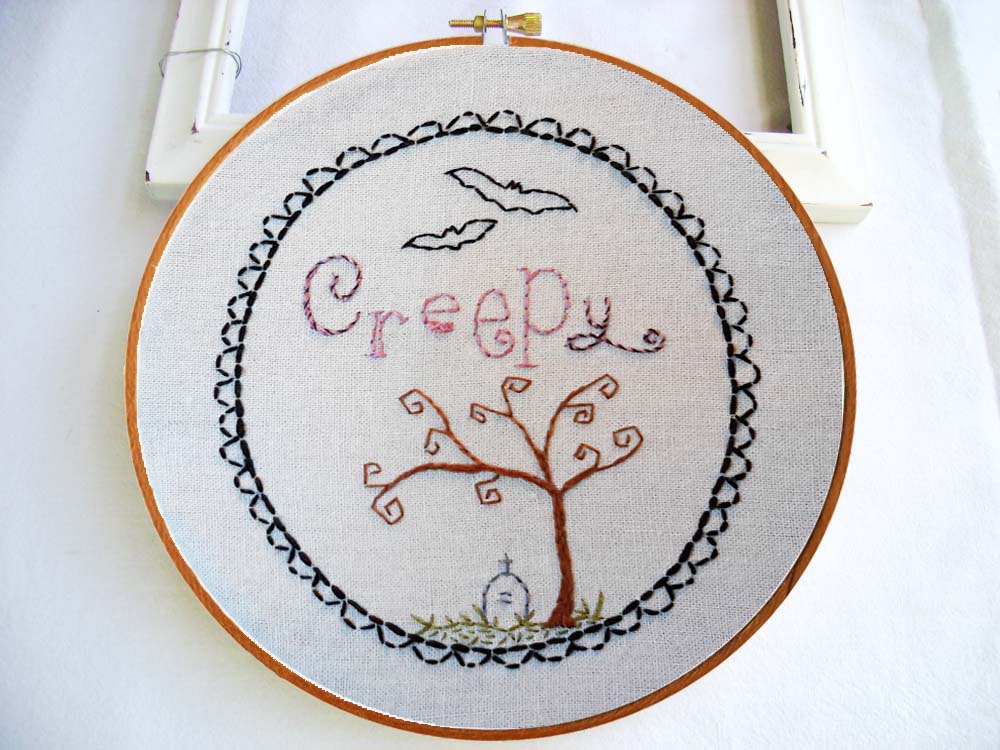 Embroidery PDF Pattern | Creepy Tree Gravestone Headstone Halloween
